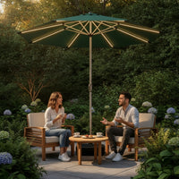 Sun Umbrella with LED Lights Weighted Patio Umbrella with Fillable Base Lighted for Homeowners, Cafe Owners, Backyard, Balcony