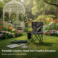 Foldable Folding Sketching Stool Easy to Carry Portable Artist Chair Sturdy Frame Collapsible Chair with Backrest Anti-Slip Feet for Art Students, Fishermen, Picnic, Hiking, Garden