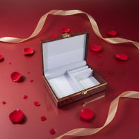 Meaningful Keepsake Chinese Wedding Jewelry Box Gold Foil Stamping Dragon Phoenix Jewelry Case Multi-Compartment Dragon Phoenix Pattern Box Soft Velvet Lining for Brides, Newlyweds, Engagement, Betrothal Ceremony