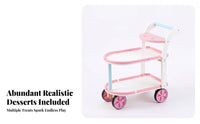 Pink and White Wooden Toy Cart Curved Handle Wooden Rolling Cart Open Shelves Children's Furniture Rounded Edges