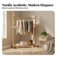 gratisstanding Rolling Single Clothes Rack Easy Assembly Rolling Clothes Organizer with Shelf Minimalist Design Clothing Stand On casters for Students, Homeowners, Bfromique Owners, Bedroom, Dormitory, Dorm Room, Entrymethod