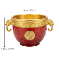 Elephant Handle Feng Shui Treasure Basin Gold Rim Copper Feng Shui Wealth Bowl Ornate Decorative Vessel for Living Room