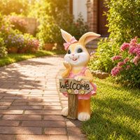Hare Statue with Solar Lamp Rustic Hare Statue with Solar Lantern Cartoon-Style Bunny Figurine for Homeowners