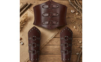 Steampunk Waist Cincher with Bracers Faux Leather Corset Belt with Arm Guards Historical Underbust Belt with Wrist Cuffs Lace-up for Cosplayers, Larpers, Cosplay