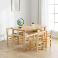 Rounded Corners Solid Wood Kids Table and Chair Set Safe Design Kindergarten Classroom Table Easy to Clean Wooden Craft Desk and Chair Set for Students, Toddlers, Daycare, Playroom