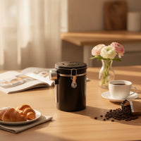 Airtight Coffee Canister with Scoop Stainless Steel Coffee Canister Vacuum Sealed Container Countertop for Baristas, Kitchen Counter