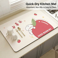 Dining Table and Sink Absorbent Mat for Kitchen Countertops, Quick Dry Stone Dish with Wooden Base for Household Use