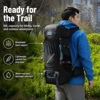 60L Hiking Backpack Water Resistant Rucksack for Multi-Day Hikes Camping