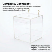 Bird Bath Box with Hooks, Transparent Acrylic Bird Bath Tub for Cage, Parrot Bath Box for Pet Bathing, Bird Cage Supplies Parrot