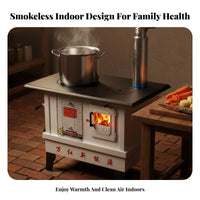 Indoor Wood Stove, Energy-Saving Smokeless Heating heater, Multi-Functional Rural Fireplace for Winter