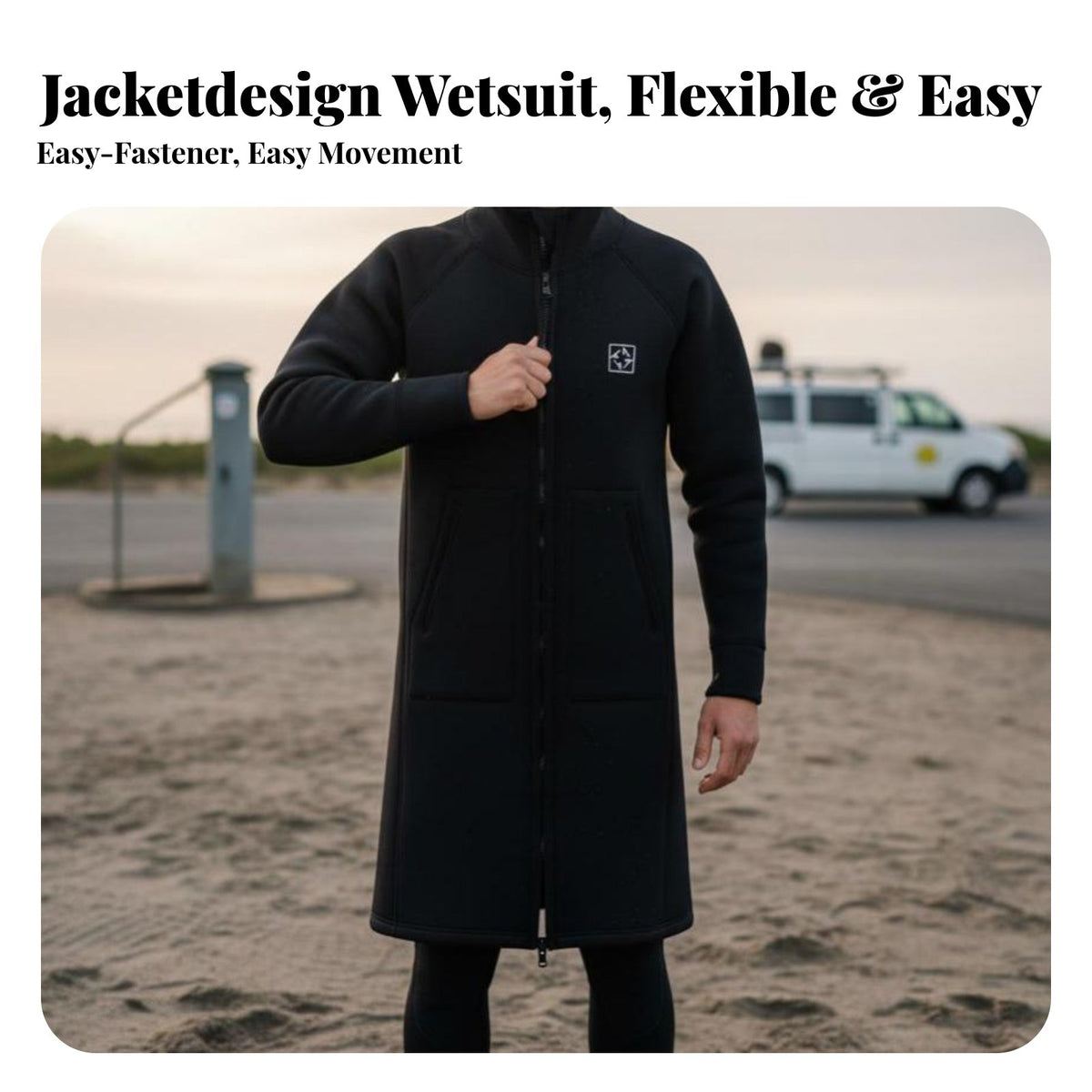 3mm Hooded Wetsuit Jacket, Thickened Long Diving Coat, Unisex Warm wave ridinging aquatic Outerwear
