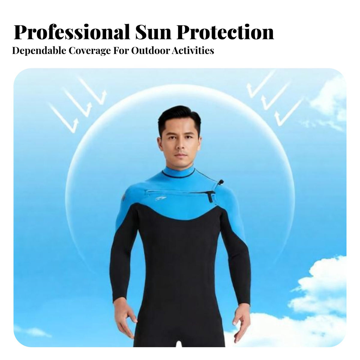 Neoprene Wetsuit, Full Body, Long Sleeve, Front Zip, Thermal Suit for Water Sports
