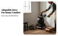 Thickened Cast Iron Heating Stove, Dual Fuel Wood Indoor Fireplace for Rural Homes