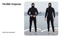 5mm Wetsuit, Hooded Two-Piece, Front Diagonal fastener, Thermal, Surfing, Deep Diving, Freediving, Black