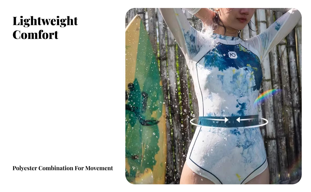 single-Piece Swimsuit, Women's Long Sleeve Rash Guard, Slimming UV Protection, Triangle Monokini for Diving, Snorkeling