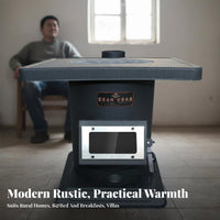 Heating Stove Fireplace, Smokeless Gasification, Indoor Use, Large Fire Window, Built-in Oven