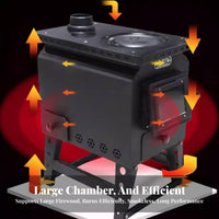 Gasification Heating Stove, Smokeless Indoor Wood Heater, Multi-Purpose Winter Use, Foldable Legs, Large Fire Opening