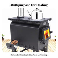 Gasification Heating Stove, Smokeless Indoor Wood Heater, Multi-Purpose Winter Use, Foldable Legs, Large Fire Opening