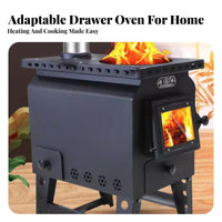Gasification Heating Stove, Smokeless Indoor Wood Heater, Multi-Purpose Winter Use, Foldable Legs, Large Fire Opening