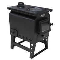 Gasification Heating Stove, Smokeless Indoor Wood Heater, Multi-Purpose Winter Use, Foldable Legs, Large Fire Opening