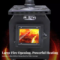 Gasification Heating Stove, Smokeless Indoor Wood Heater, Multi-Purpose Winter Use, Foldable Legs, Large Fire Opening