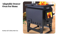 Gasification Heating Stove, Smokeless Indoor Wood Heater, Multi-Purpose Winter Use, Foldable Legs, Large Fire Opening