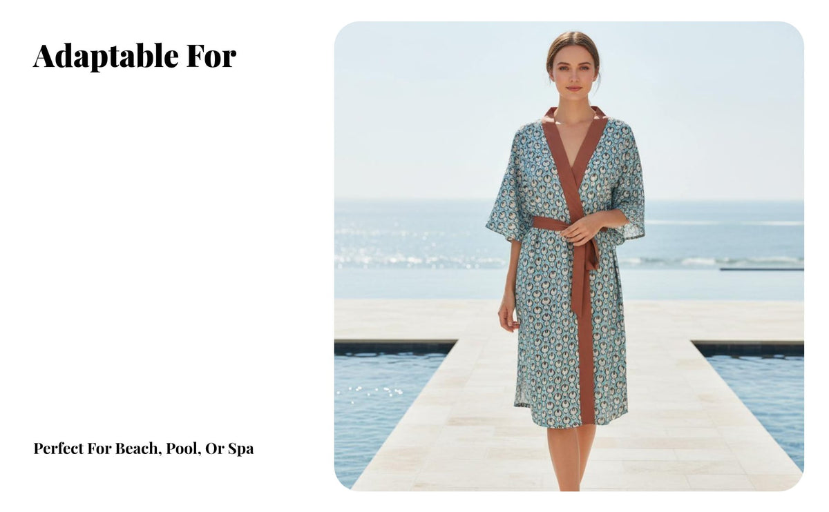 Kimono Beach Cover Up, Women's Printed Tie Waist Dress, Multicolor, Holiday Wear