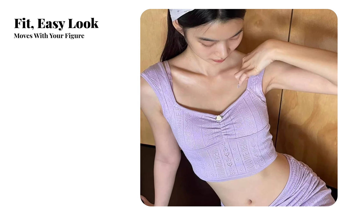 Women's Knit Set, Hollow openwork Sweet Fairy, navy or lavender, Beach & Leisure, Detachable Chest Pad