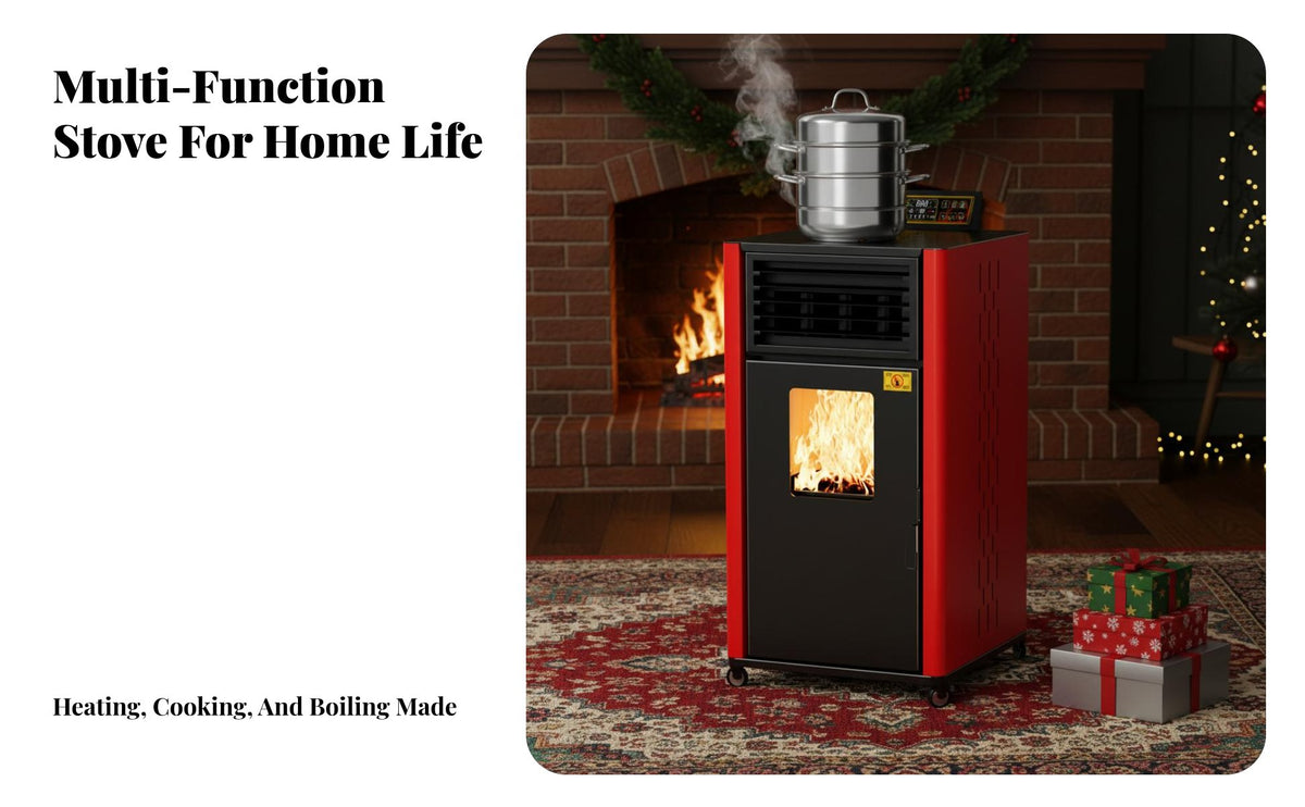 2025 Smart Biomass Heating Stove, Indoor Multifunctional Heater, Automatic Ignition Remote, Twin Engine, Rural Use