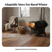 Indoor Heating Stove, Cast Iron Gasification, Multi-Fuel Wood, Home Winter Fireplace