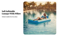 Inflatable Floating Lounger, Water Bed, Pool Float, Grass Recliner, Removable Pillow, Beverage Holder