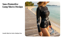Women's Two-Piece Swimsuit, Rash Guard, Long Sleeve, Slimming Fit, Sun Protection, Floral Print, Snorkeling, Outdoor Sports