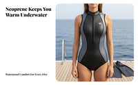 Sleeveless Bikini Wetsuit, Women's Colorful Neoprene Freediving Suit, single-Piece Swimwear