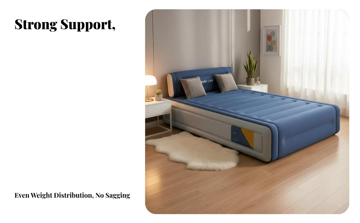 Starry Navy Automatic Inflatable Bed, Flocked Double Mattress, Elevated Airbed, One-Touch Inflation & Deflation