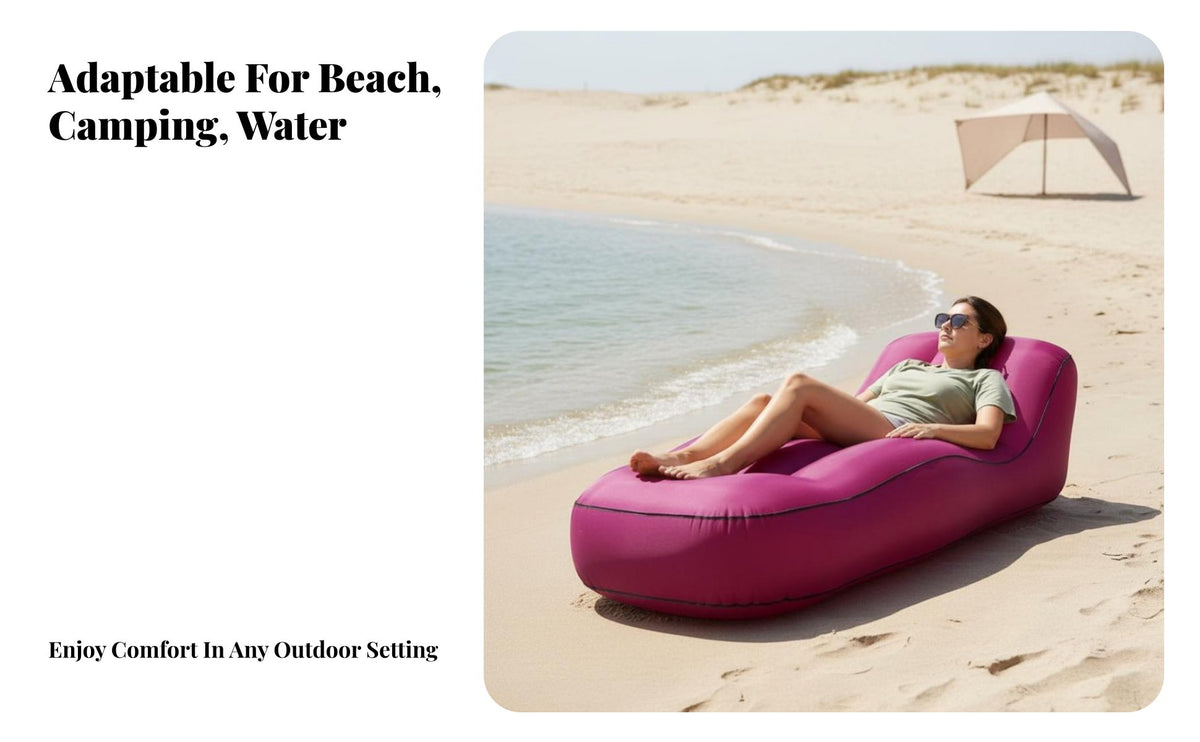 Outdoor Nylon Portable Inflatable Bed, Single Air Lounger Chair, Beach Camping Moistureresistant Sofa