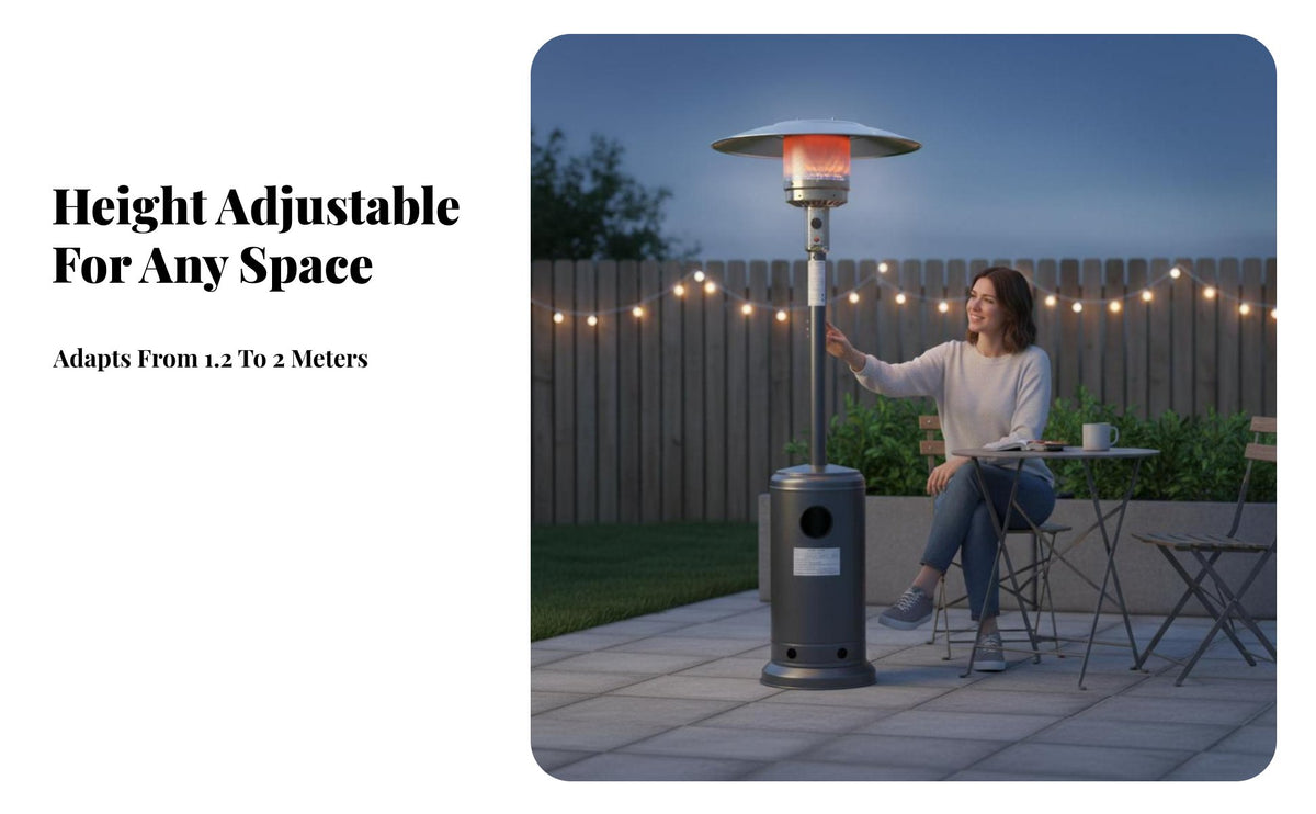 Gas Patio Heater, Umbrella Shape, Outdoor & Indoor, Adjustable Height, Stainless Steel, Energy Saving