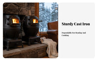 Cast Iron Heating Stove, Wood & Coal Compatible, Indoor Outdoor Fireplace, Cooking, Fire Viewing Window