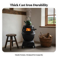 Cast Iron Heating Stove, Wood & Coal Compatible, Indoor Outdoor Fireplace, Cooking, Fire Viewing Window