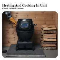 Cast Iron Heating Stove, Wood & Coal Compatible, Indoor Outdoor Fireplace, Cooking, Fire Viewing Window