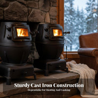 Cast Iron Heating Stove, Wood & Coal Compatible, Indoor Outdoor Fireplace, Cooking, Fire Viewing Window