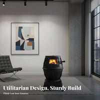 Cast Iron Heating Stove, Wood & Coal Compatible, Indoor Outdoor Fireplace, Cooking, Fire Viewing Window