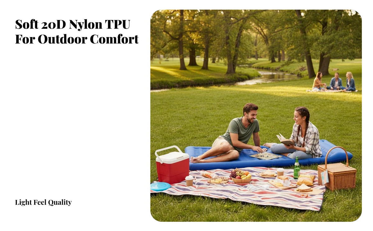 Outdoor Double Inflatable Mattress, Foot Pump, Lightweight Portable Sleeping Pad for Tent Camping
