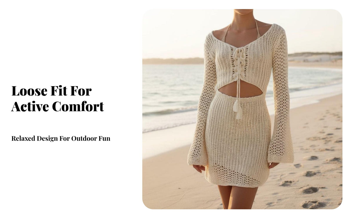 2024 Crochet Tunic, Beach Cover-Up, cream Knitted Summer Top, Bohemian design, Long Sleeve