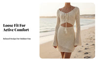 2024 Crochet Tunic, Beach Cover-Up, cream Knitted Summer Top, Bohemian design, Long Sleeve
