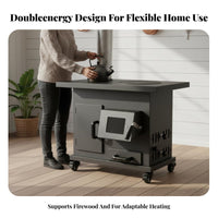 Smokeless Gasification Heating Stove, Dual Energy Wood Burner, Cast Iron Cooking Surface, Indoor Winter, Rural Home, Mobile