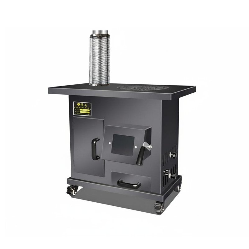 Smokeless Gasification Heating Stove, Dual Energy Wood Burner, Cast Iron Cooking Surface, Indoor Winter, Rural Home, Mobile