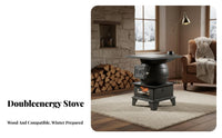 Wood Heating Stove, Cast Iron Indoor Fireplace, Multi-Functional Rural Home Heater