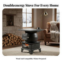 Wood Heating Stove, Cast Iron Indoor Fireplace, Multi-Functional Rural Home Heater