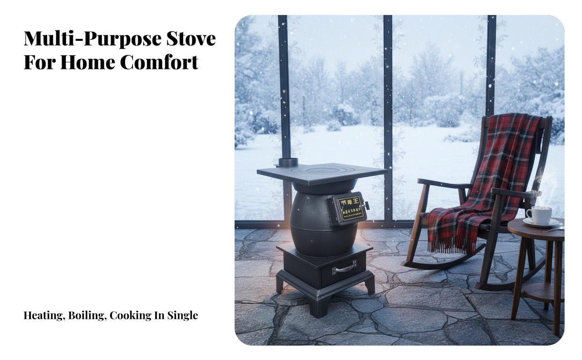 Winter Cast Iron Heating Stove, double energy Wood Indoor Home Fireplace, Rural Multi-Function