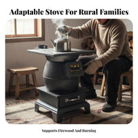 Winter Cast Iron Heating Stove, double energy Wood Indoor Home Fireplace, Rural Multi-Function
